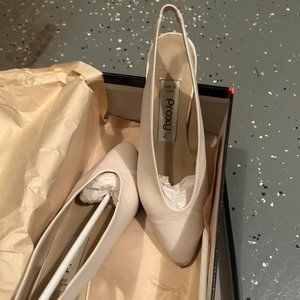 Proxy Cream Leather Slingback Pumps with Bejeweled Heel